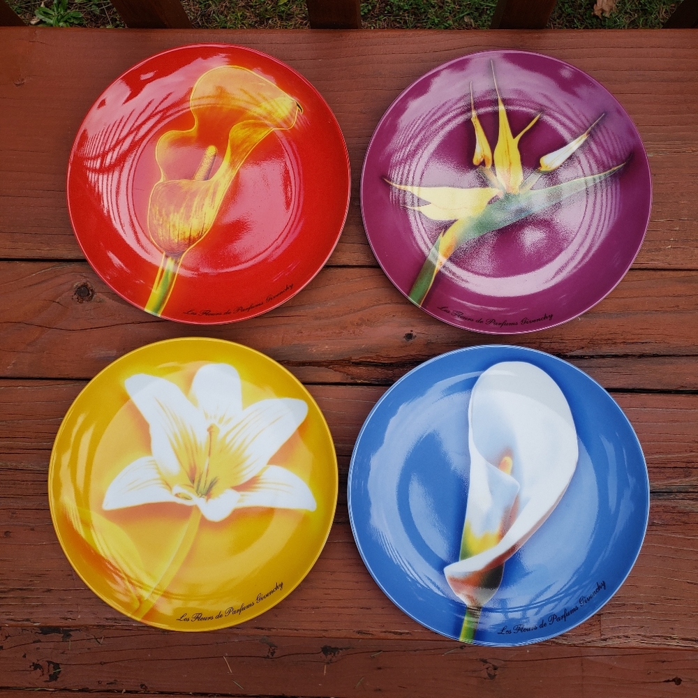 2003 (4) Givenchy Les Fleurs de Parfums Givenchy Porcelain Flower Plates- 8.25"